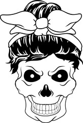 Women with Messy Bun Bandana Clipart mom life Woman's face Middle finger  Middle Finger Hand SVG Bundle Humor Funny prints skeleton vector Cartoon hand