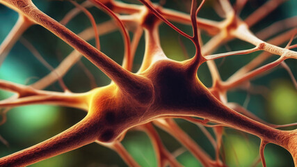 3d rendered illustration of a brain, Brain neural network, Conceptual illustration of neuron cells with glowing link knots in abstract dark space,