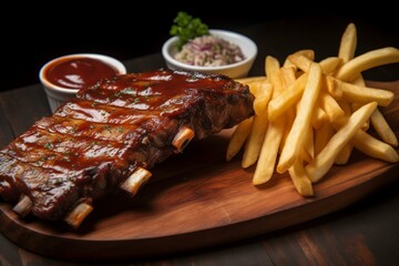 Delicious ribs and fries. Generative AI