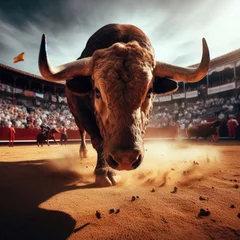 Fotobehang spanish bullfight with a matador in the arena, portrait of a bull in the arena © Садыг Сеид-заде