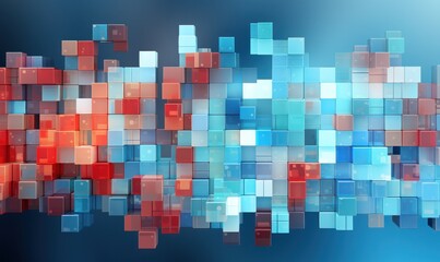 Abstract background made of blue and red cubes.