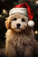 Santa's Little Helper: Puppy Wearing Santa's Hat on Christmas Eve