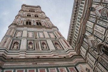 Perspective of Giotto bell tower called Giotto's Campanile which belongs to the Duomo cathedral...