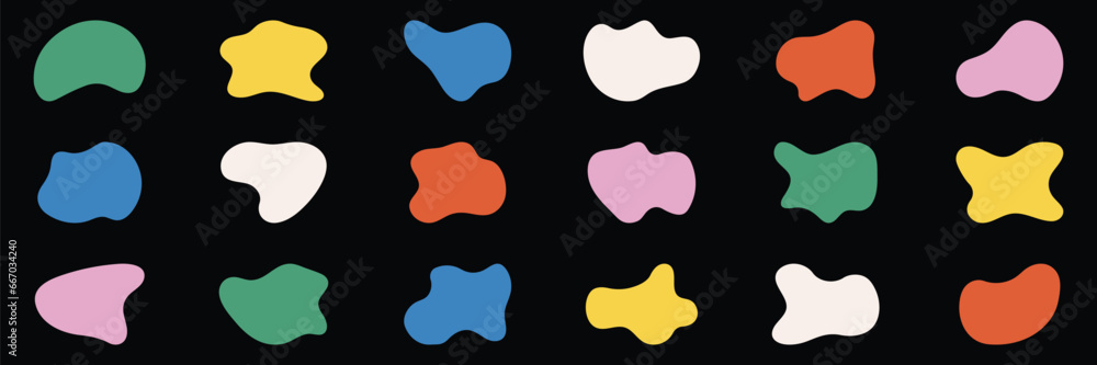 Aufkleber color organic blob, amoeba set. fluid amorphous shape. random round irregular form collection. asymm