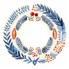 Nordic-inspired wreath with Scandinavian patterns and cozy knit accents, watercolor style, white background