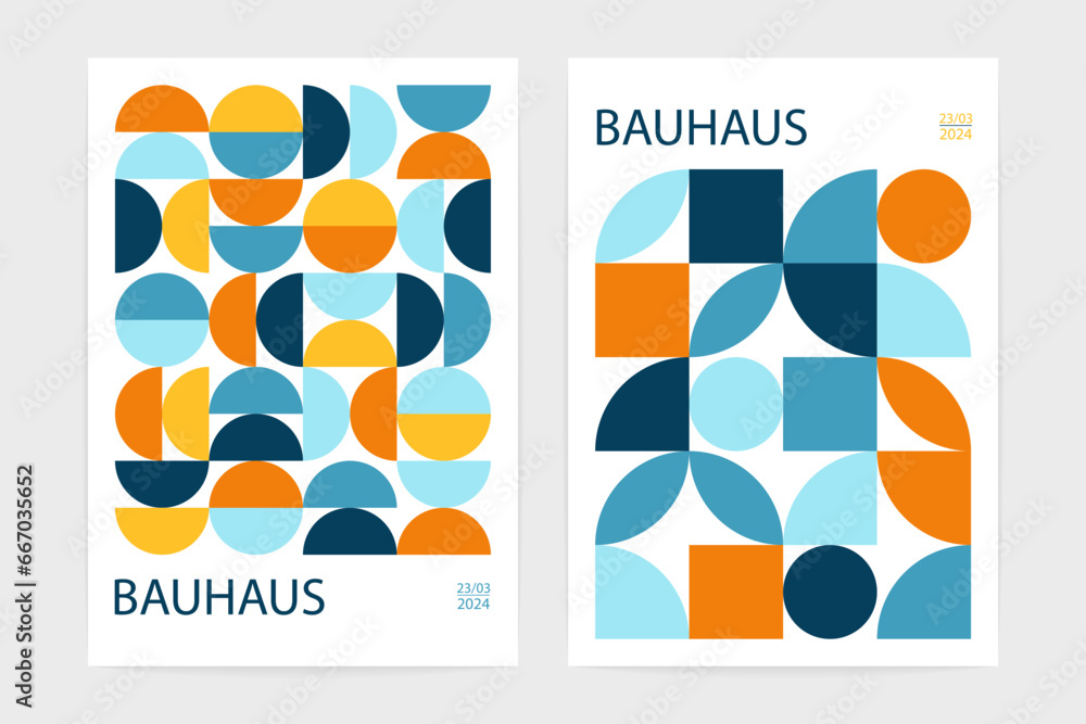 Poster geometric bauhaus pattern posters. abstract circle square shapes, modern minimal swiss background la