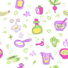 Fototapeta na wymiar Seamless vector background with various fruits and vegetables