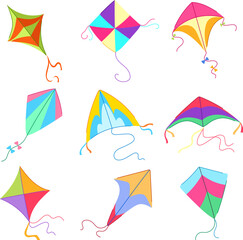 kite set cartoon. air toy, fly sky, fun leisure kite sign. isolated symbol vector illustration