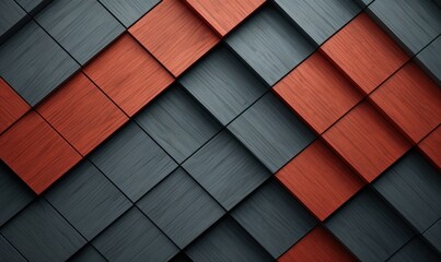 abstract background made of wooden cubes with red and black stripes.