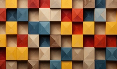 Colorful wooden cubes of different sizes and shapes as a background.