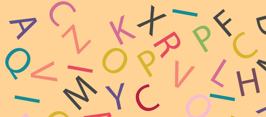 Letters. Abstract background. Seamless pattern. Cover design template, background, wrapping paper, t-shirt. Black letters on white background. Isolated. Vector illustration