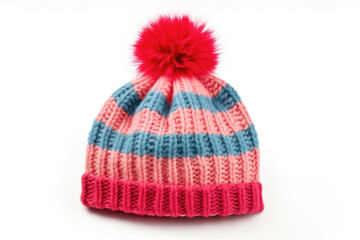 A warm winter hat with a red pom-pom is a stylish woolen accessory that adds a pop of color to your winter fashion.
