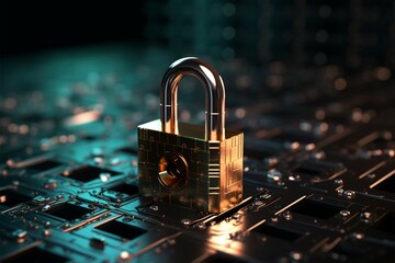 Padlock, key, and encrypted data symbolize robust digital security measures