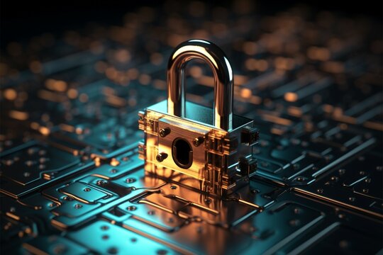 Padlock, key, and encrypted data symbolize robust digital security measures
