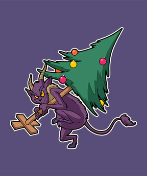 Krampus Stealing Christmas Tree. 