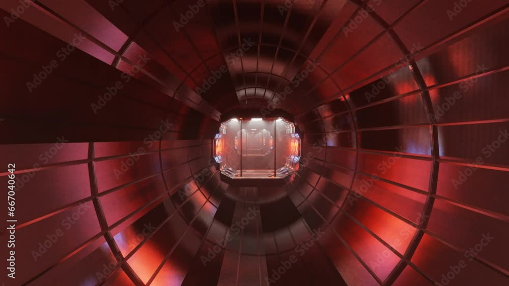 Aufkleber camera movement through a sci-fi futuristic tunnel with lighting and fans. looping abstract animatio