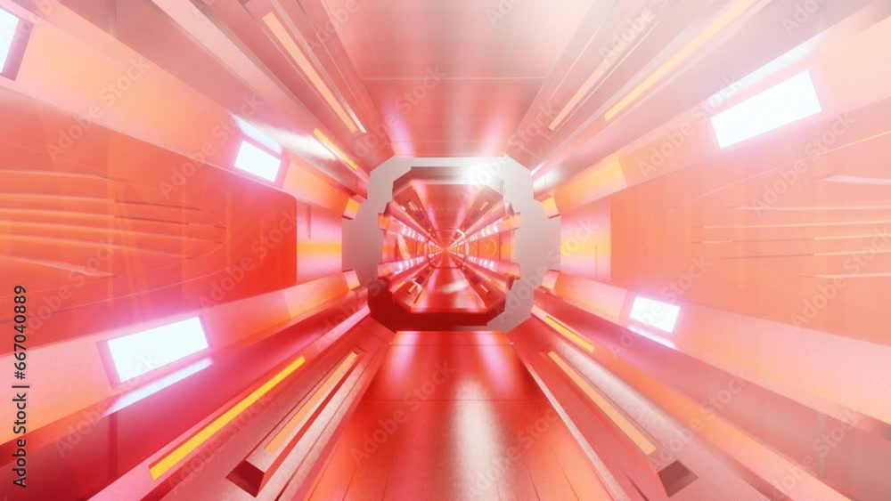 Aufkleber camera movement through a sci-fi futuristic tunnel illuminated in red light. looping abstract animat