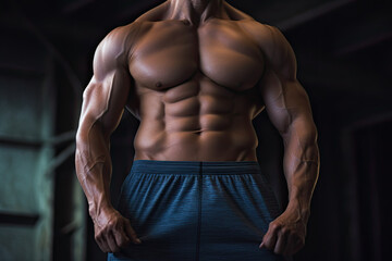 Fototapeta na wymiar Muscular male torso of a fitness trainer in the gym.