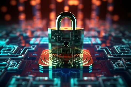 The digital lock background is emblematic of robust technology cybersecurity
