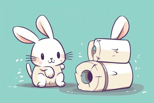 adorable bunny cartoon with toilet paper. Generative AI