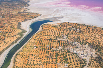 Aerial view of the Moknine sebkha - saline expanse - Monastir governorate - Tunisia