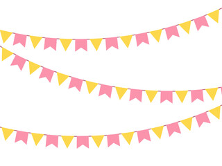 Colourful bunting flags. Festive decorations. 