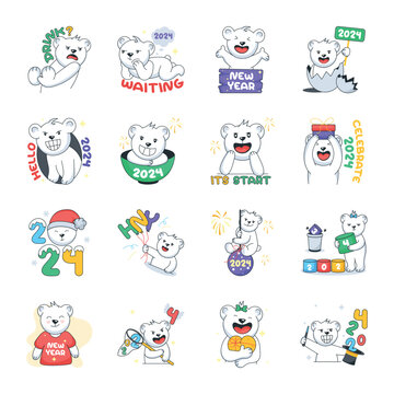 Modern Doodle Stickers of Happy New Year 2024 

