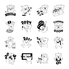 Collection of New Year Celebration Doodle Stickers 

