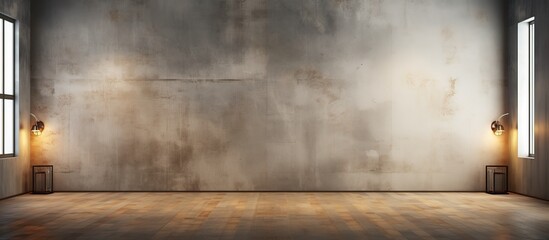 a studio room with a cement wall backdrop and lighting used for product display Vintage banner for advertising on websites