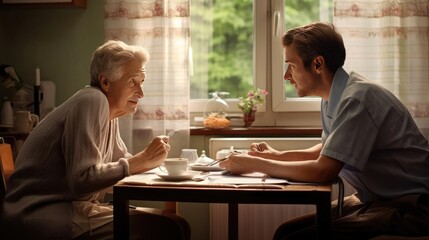 Fototapeta na wymiar Talking to an Elderly Parent
