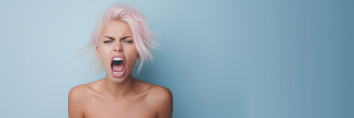 Angry woman screaming. Human emotions, facial expression concept - obrazy, fototapety, plakaty