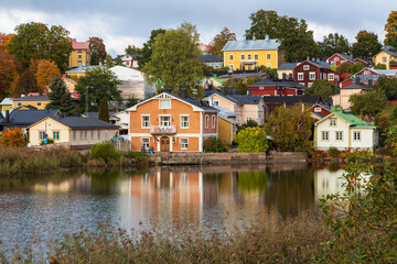 Fototapeta na wymiar Porvoo old town. Old town of Porvoo in autumn in Finland