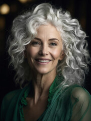 portrait of beautiful and elegant middle-aged woman with beautiful wavy gray hair