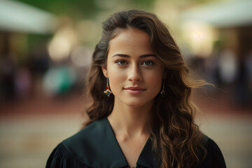 Portrait of woman in college graduation gown
