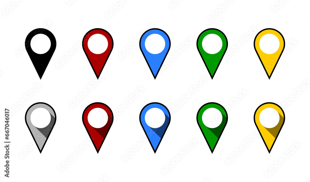 Poster location pointer pin or you are here marker hotspot symbol sign icon set with flat and 3d style shad