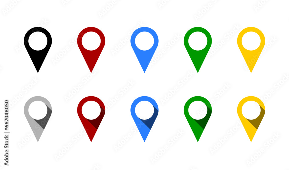 Poster location pointer pin or you are here marker hotspot symbol sign icon set with flat and 3d style shad