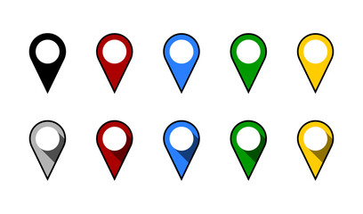 Location Pointer Pin or You Are Here Marker Hotspot Symbol Sign Icon Set with Flat and 3D Style Shadow Effect. Vector Image.