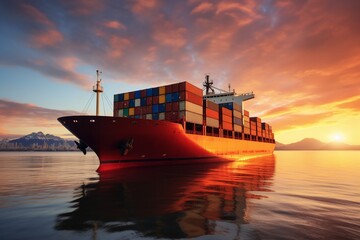 Sunset Shipping: Container Ship on the Ocean