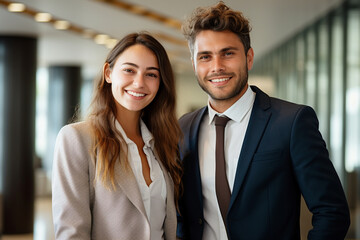 portrait of two Business people smiling in office