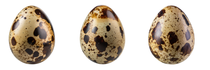 Set of realistic quail eggs, isolated on a transparent background with a PNG cutout or clipping path.