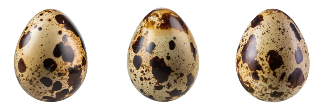 Set of realistic quail eggs, isolated on a transparent background with a PNG cutout or clipping path.