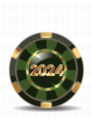 Casino xmas poker chip 2024 new year. vector illustration	