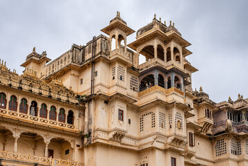 Obraz premium Exteriors and Interior views of a Rajput Palace in Udaipur Rajasthan India