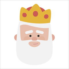 King of orient Melchor face. Christmas ornament isolated vectorized. Magi wise men.