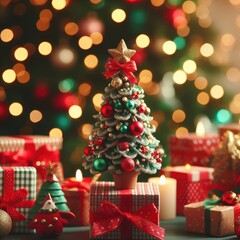 Fototapeta na wymiar christmas tree and gifts decoration christmas background for social media