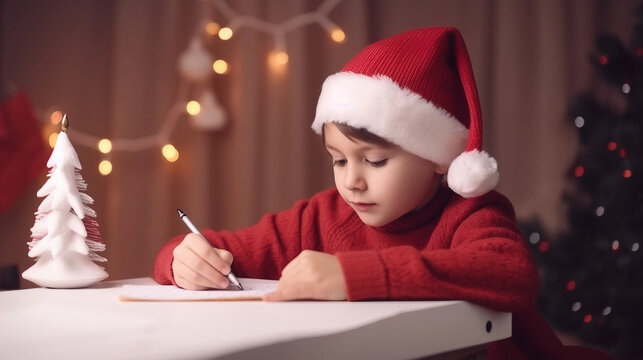 A child on christmas writing a letter to Santa Claus