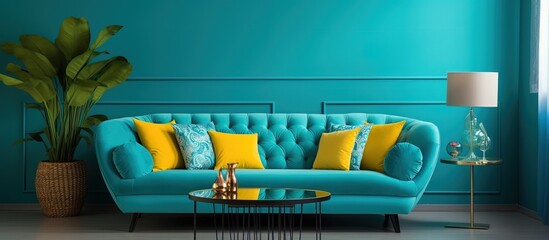 Turquoise themed living room with a chic interior