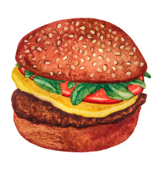 watercolor hamburger