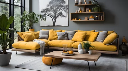 Fototapete Scandinavian studio apartment. Modest home interior design of modern living room  © Samira