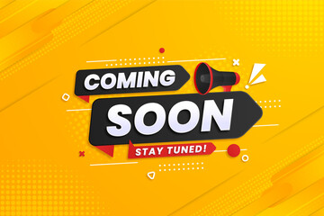 Coming soon with megaphone design on abstract background